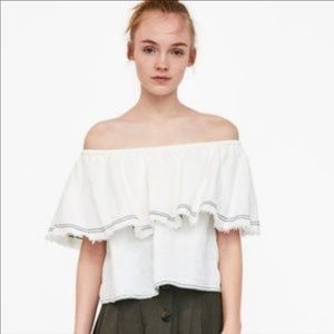 ZARA Linen Off The Shoulder Flowy Top